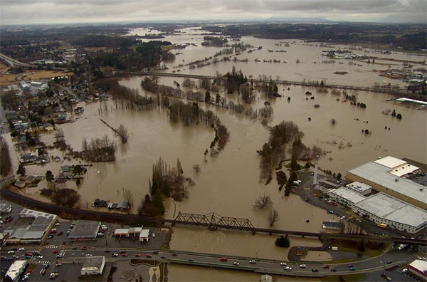 Aerial photo of a large flooded area